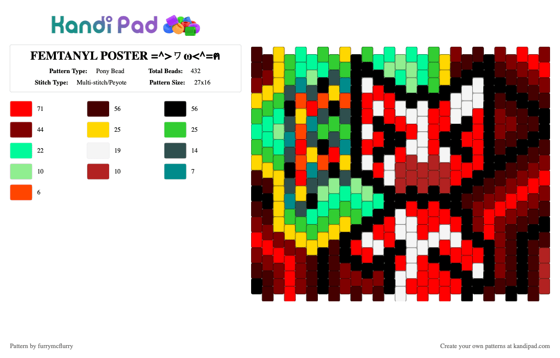 FEMTANYL POSTER =^>ヮω - Pony Bead Pattern by furrymcflurry on Kandi Pad - brown,red,femtanyl poster,femtanyl,poster