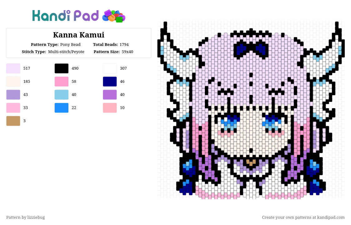 Kanna Kamui - Large Flat Charm - Pony Bead Pattern by lizziebug on Kandi Pad - white,pink,dragon maid,miss kobayashis dragon maid,kanna kamui,anime,kawaii