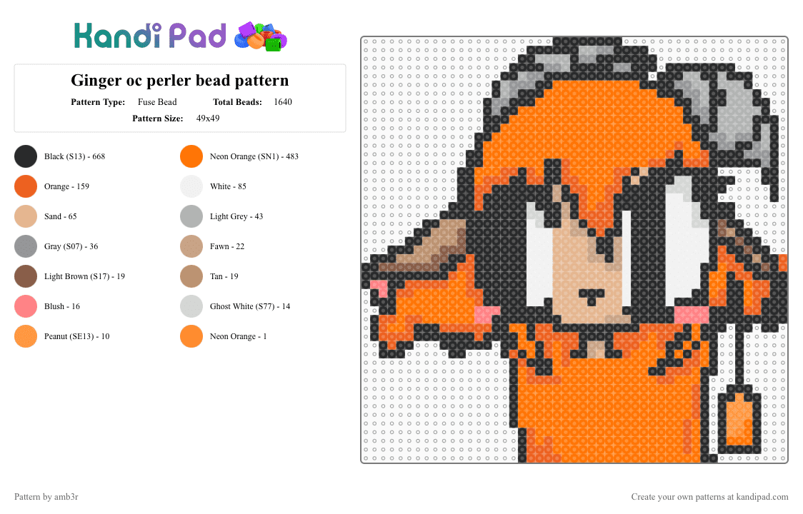 Ginger oc perler bead pattern - Fuse Bead Pattern by amb3r on Kandi Pad - orange