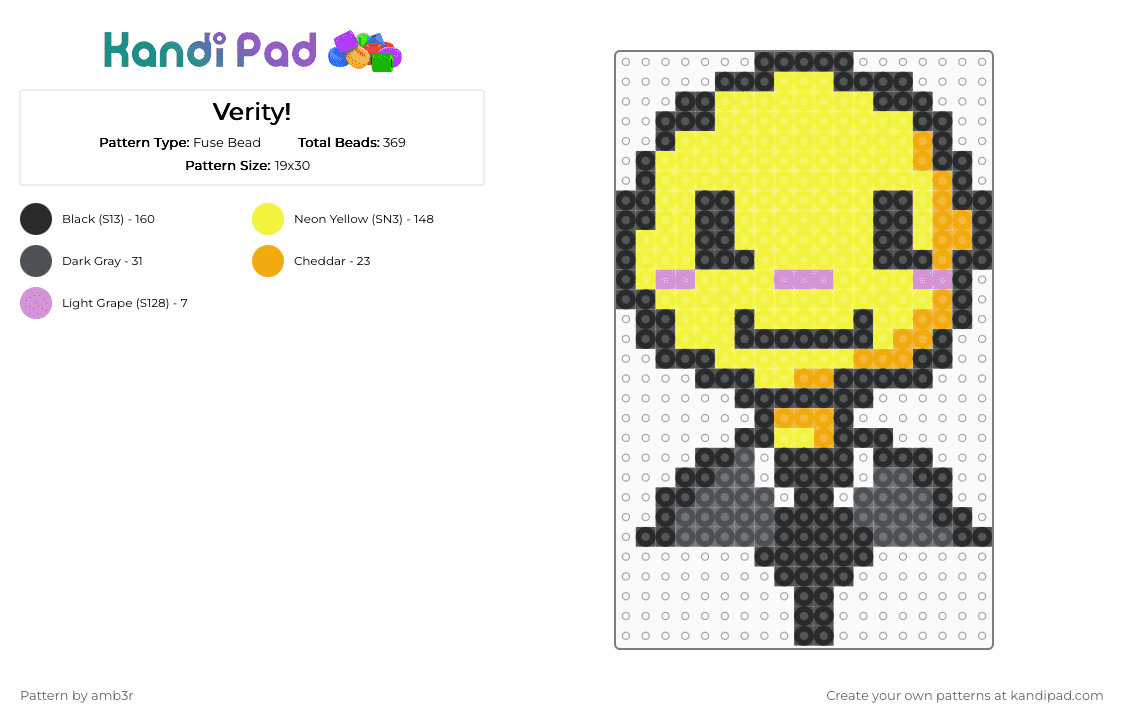 Verity! - Fuse Bead Pattern by amb3r on Kandi Pad - yellow
