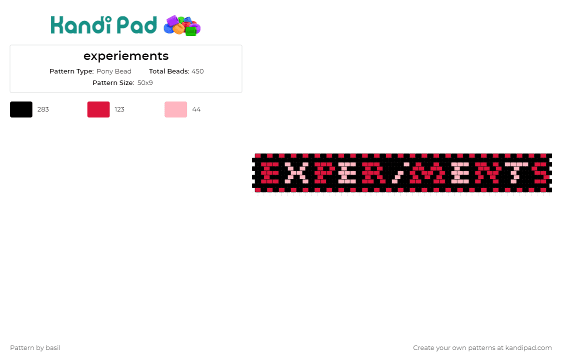 experiements - Pony Bead Pattern by basil on Kandi Pad - experiments,text,cuff,bold,red,black