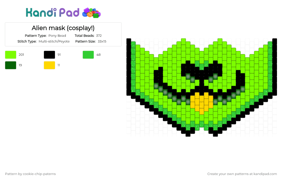 Alien mask (cosplay!) - Pony Bead Pattern by cookie-chip-paterns on Kandi Pad - green