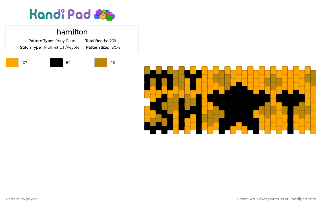 hamilton - Pony Bead Pattern by jaycee on Kandi Pad - gold,orange