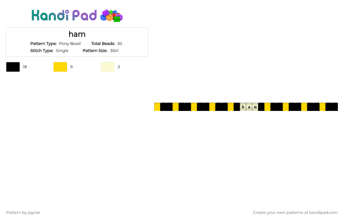 ham - Pony Bead Pattern by jaycee on Kandi Pad - yellow