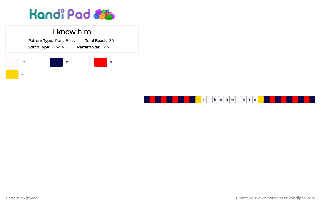 I know him - Pony Bead Pattern by jaycee on Kandi Pad - purple,red