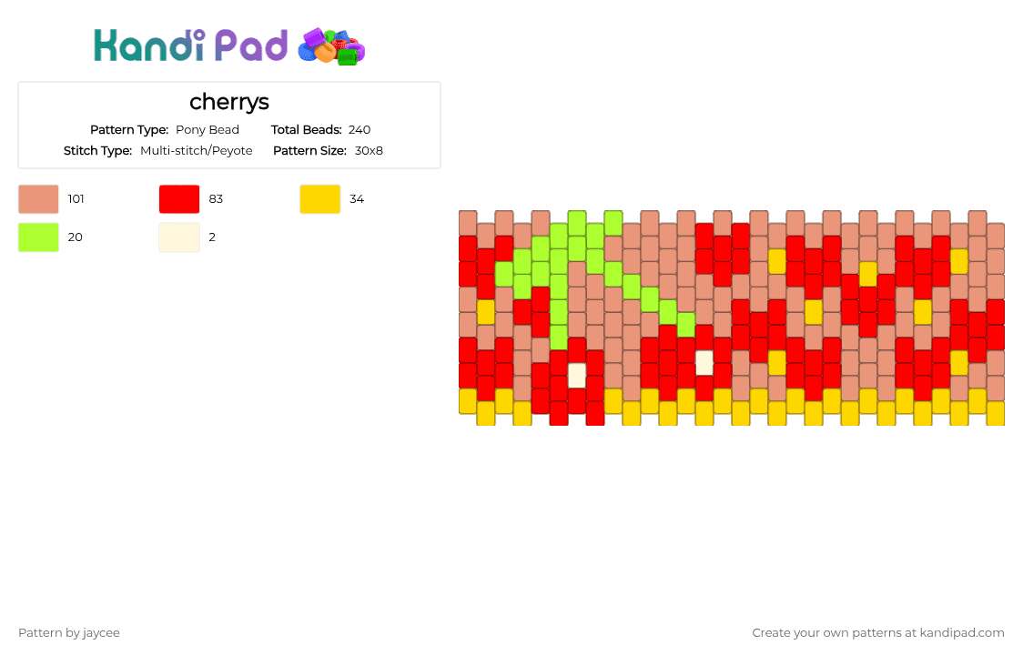 cherrys - Pony Bead Pattern by jaycee on Kandi Pad - red,orange