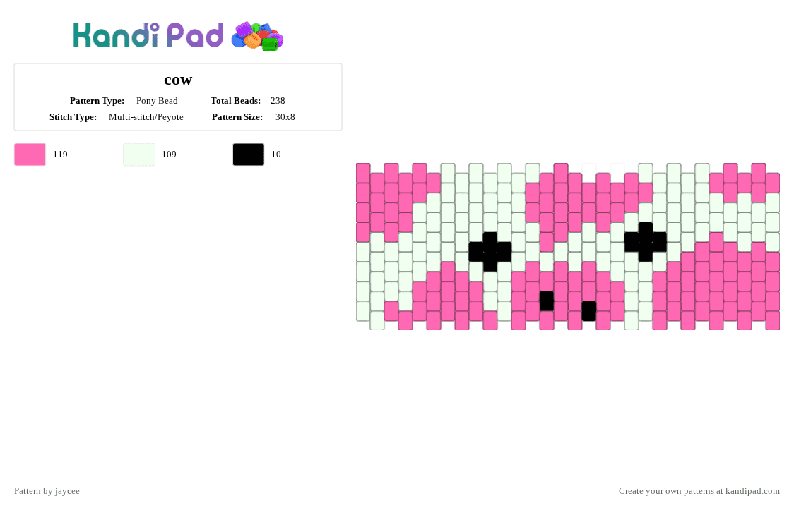 cow - Pony Bead Pattern by jaycee on Kandi Pad - pink,white
