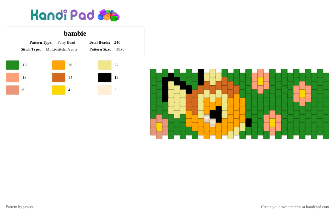 bambie - Pony Bead Pattern by jaycee on Kandi Pad - green, orange