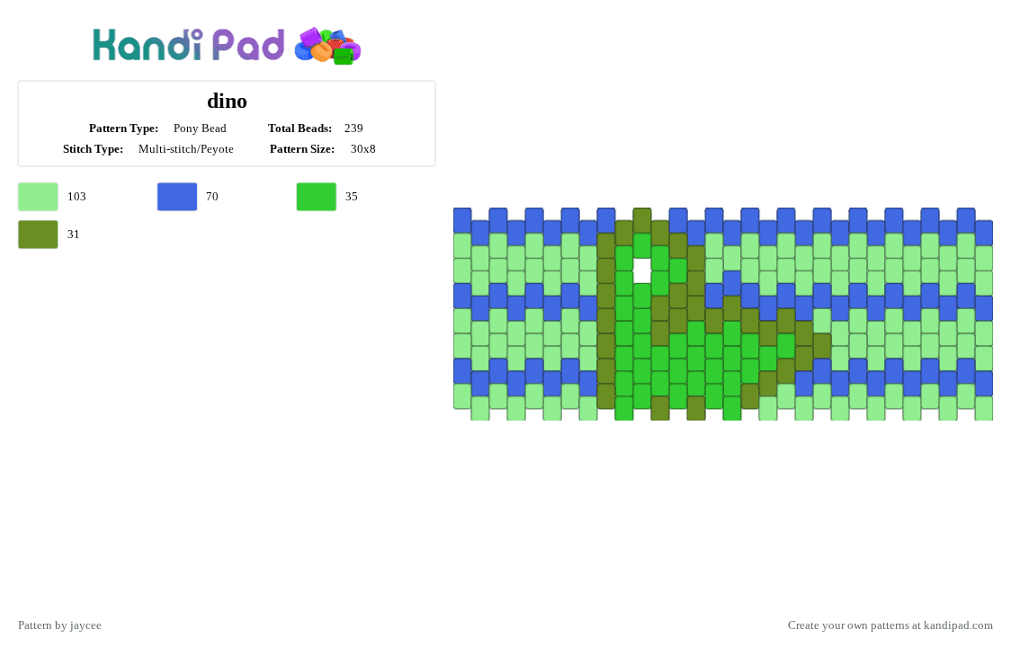 dino - Pony Bead Pattern by jaycee on Kandi Pad - teal