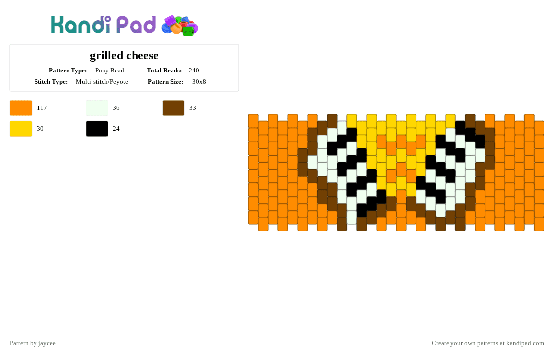 grilled cheese - Pony Bead Pattern by jaycee on Kandi Pad - orange,cotddairy