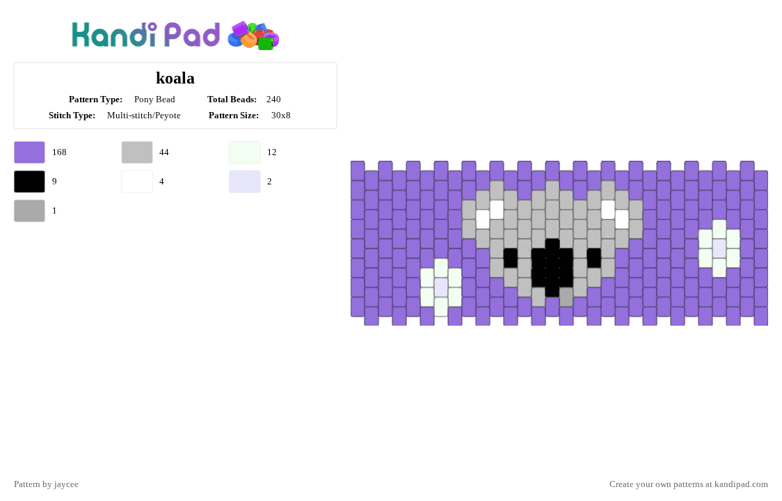 koala - Pony Bead Pattern by jaycee on Kandi Pad - cotdkoalas, purple