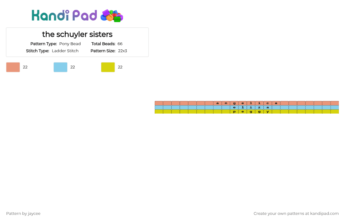 the schuyler sisters - Pony Bead Pattern by jaycee on Kandi Pad - orange,light blue,yellow