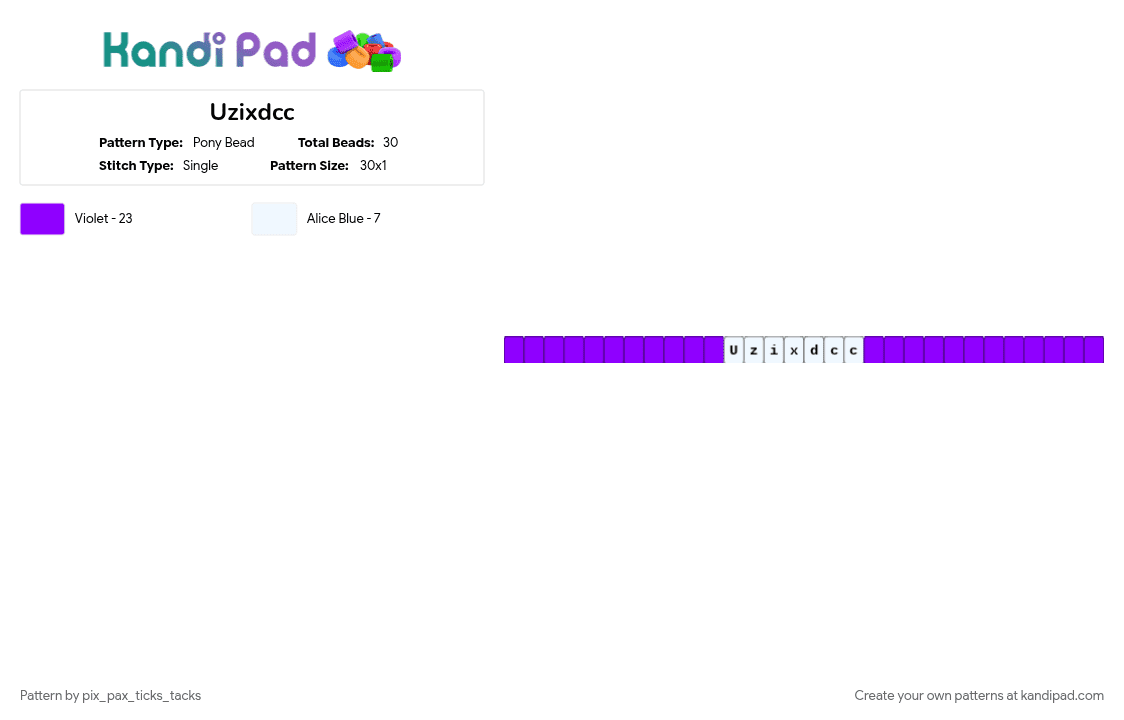 Uzixdcc - Pony Bead Pattern by pix_pax_ticks_tacks on Kandi Pad - purple