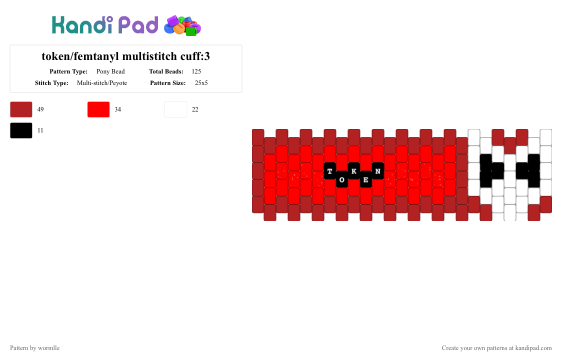token/femtanyl multistitch cuff:3 - Pony Bead Pattern by wormlle on Kandi Pad - cuff, femtanyl, music, red, token