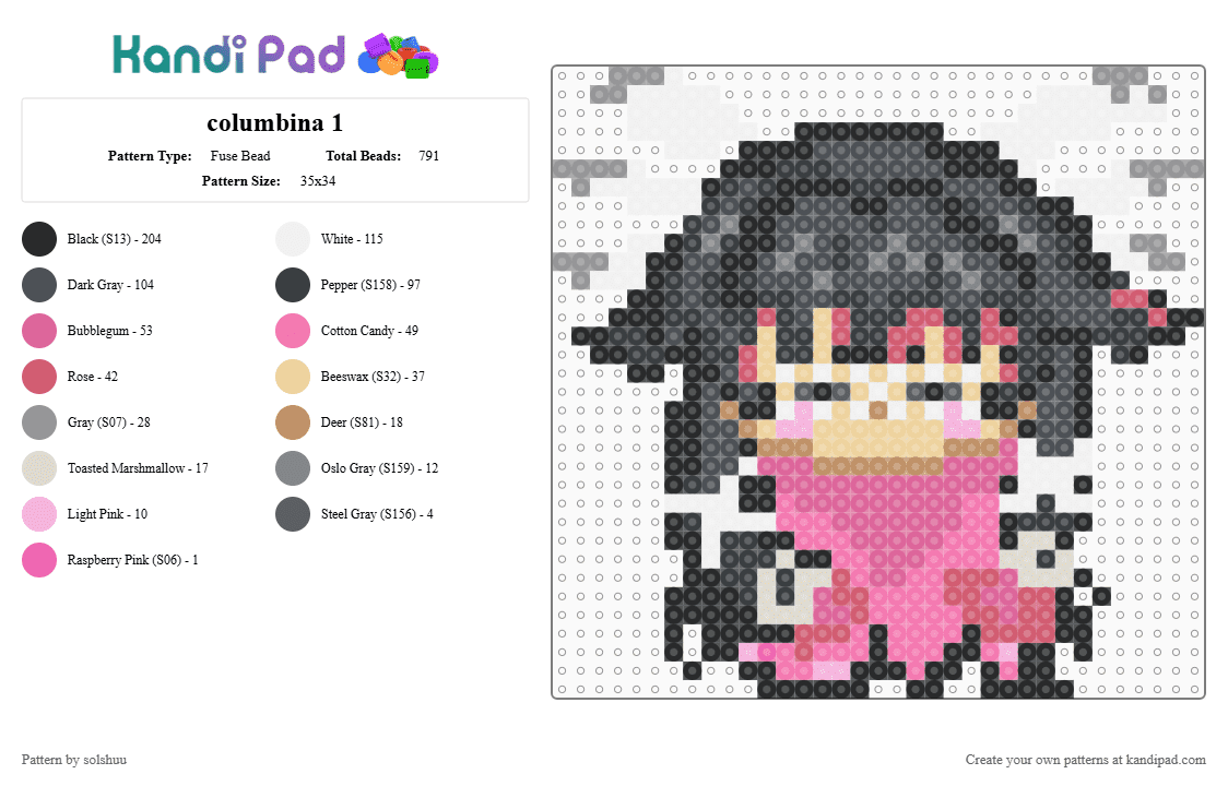 Columbina 1 Fuse Bead Pattern - Kandi Pad | Kandi Patterns, Fuse Bead ...