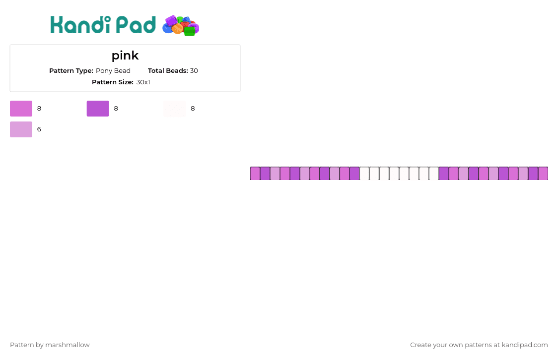 pink - Pony Bead Pattern by marshmallow on Kandi Pad - single,bracelet,cuff,minimalist,vibrant,pink,purple