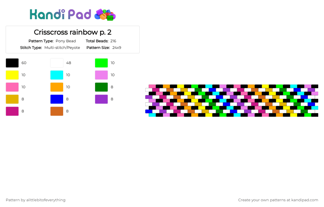 Crisscross rainbow p. 2 - Pony Bead Pattern by alittlebitofeverything on Kandi Pad - green,yellow,pink,orange
