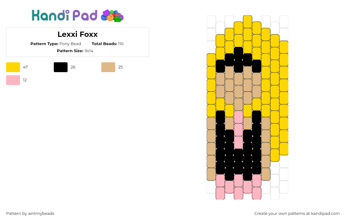 Lexxi Foxx - Pony Bead Pattern by aintmybeads on Kandi Pad - lexxi foxx,steel panther,travis haley,music,band,metal,classic,character,simple,tan,yellow,black