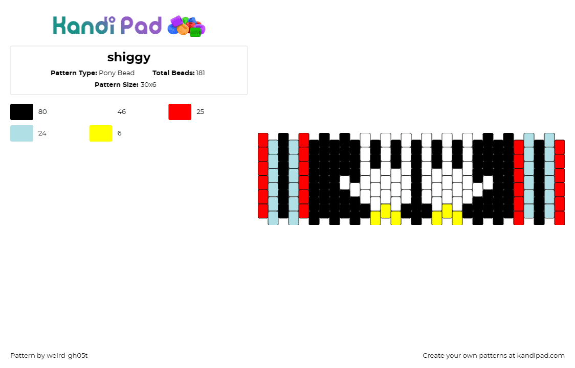 shiggy - Pony Bead Pattern by weird-gh05t on Kandi Pad - shiggy,cuff,rhythm,dance,vibrant,lively,contrasting,black,red