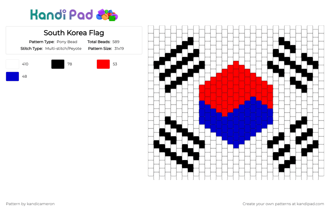 South Korea Flag - Pony Bead Pattern by kandicameron on Kandi Pad - flag, purple, red, south korea, white