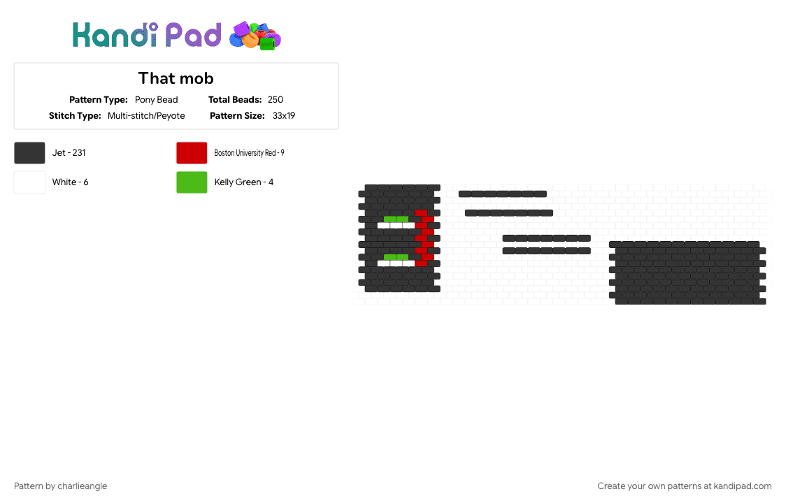 That mob - Pony Bead Pattern by charlieangle on Kandi Pad - black, doll, figure, green, red, thatmob, thatmobverity, verity