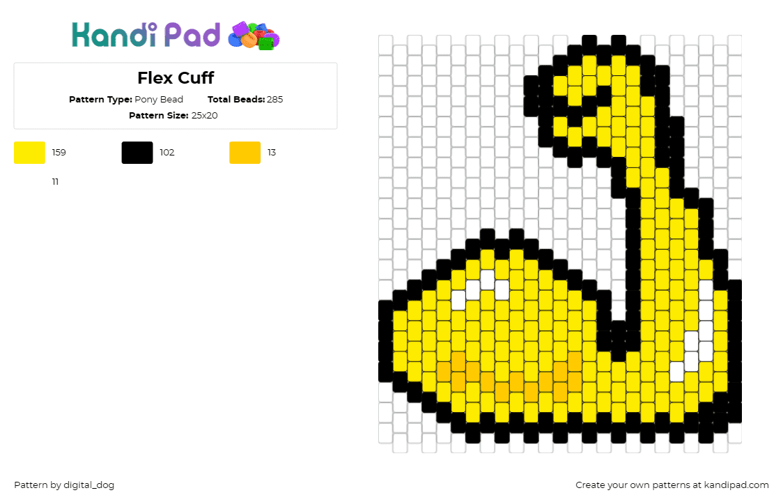 Flex Cuff - Pony Bead Pattern by digital_dog on Kandi Pad - flex,muscles,arm,bicep,strong,cuff,gold,yellow