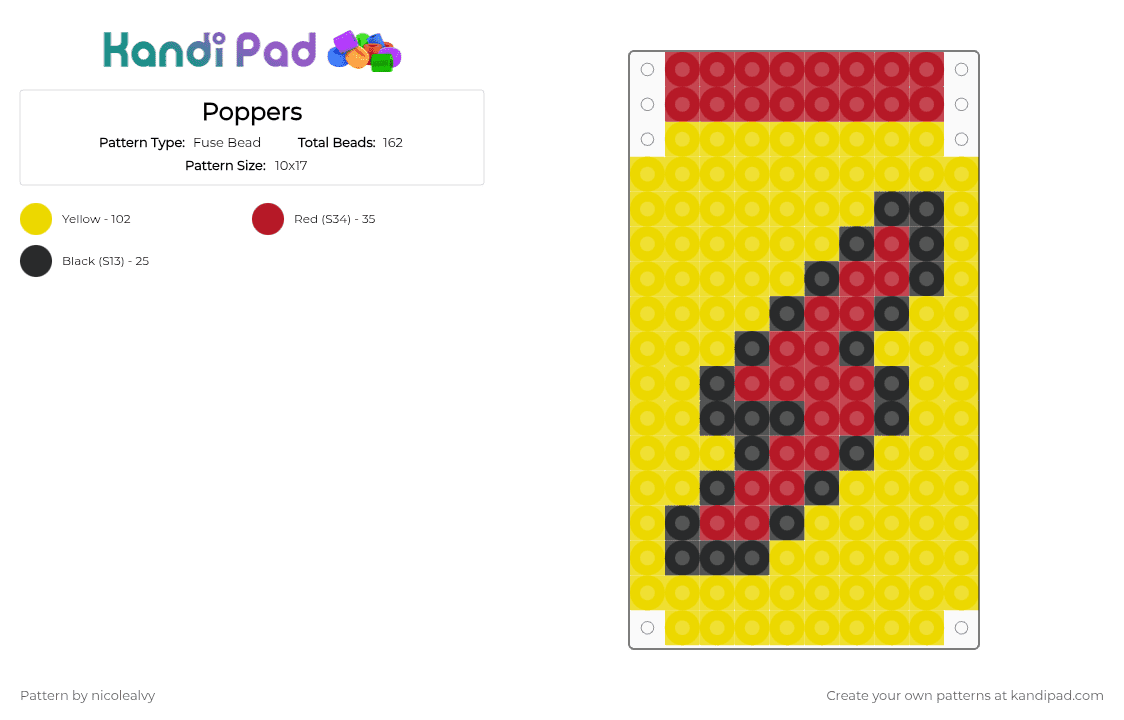 Poppers - Fuse Bead Pattern by nicolealvy on Kandi Pad - yellow