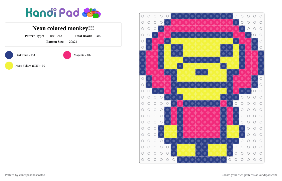 Neon colored monkey!!! - Fuse Bead Pattern by canofpeachescostco on Kandi Pad - blue