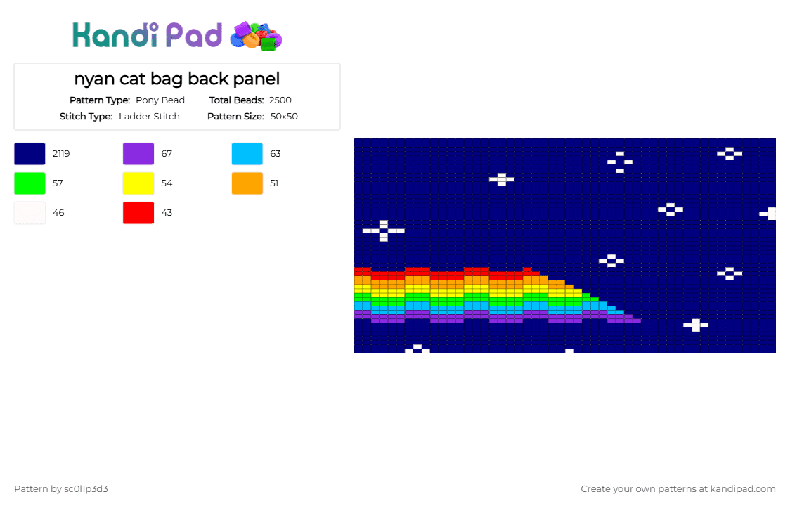 nyan cat bag back panel - Pony Bead Pattern by l1tmvs_c00k13 on Kandi Pad - purple,nyan cat,nyan,cat,bag