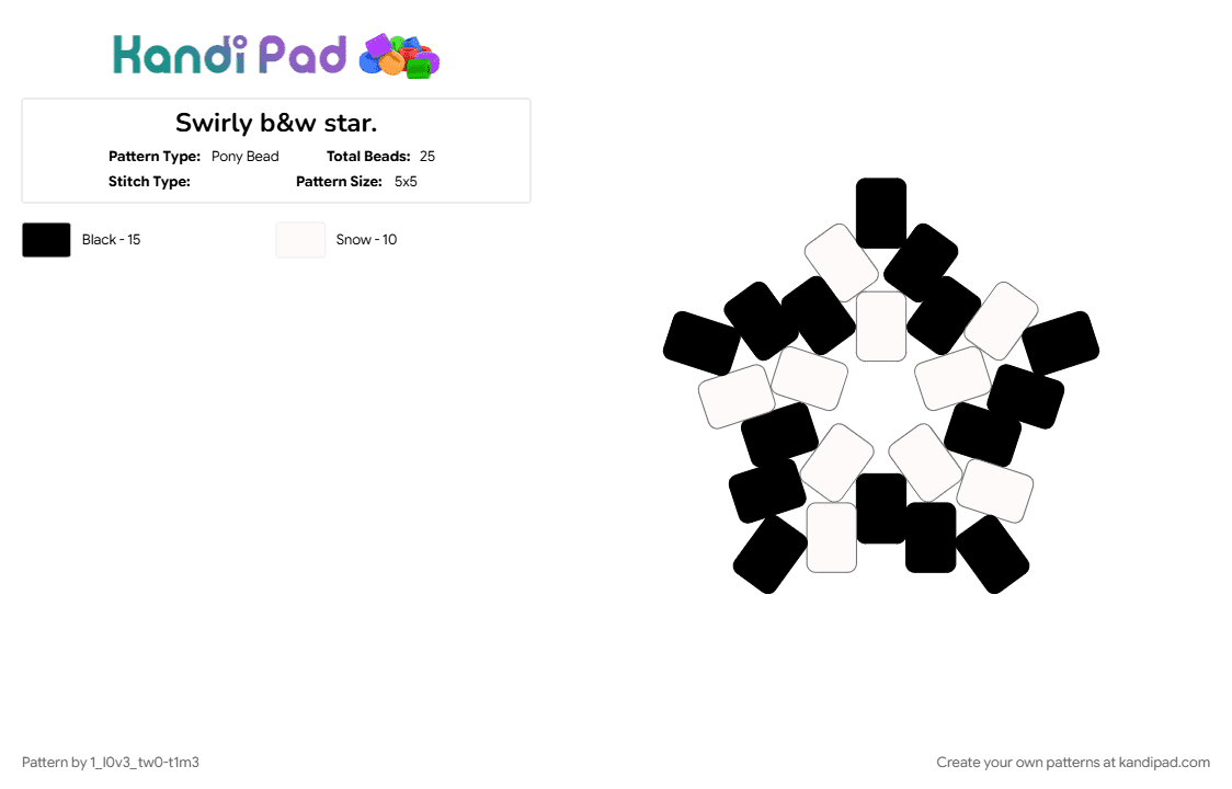 Swirly b&w star. - Pony Bead Pattern by 1_l0v3_tw0-t1m3 on Kandi Pad - black, black and white, white