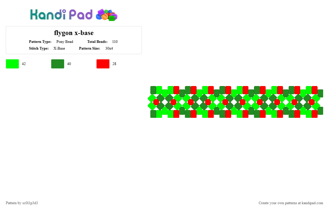 flygon x-base - Pony Bead Pattern by l1tmvs_c00k13 on Kandi Pad - green,dark green,red,pokemon,flygon,fly gone