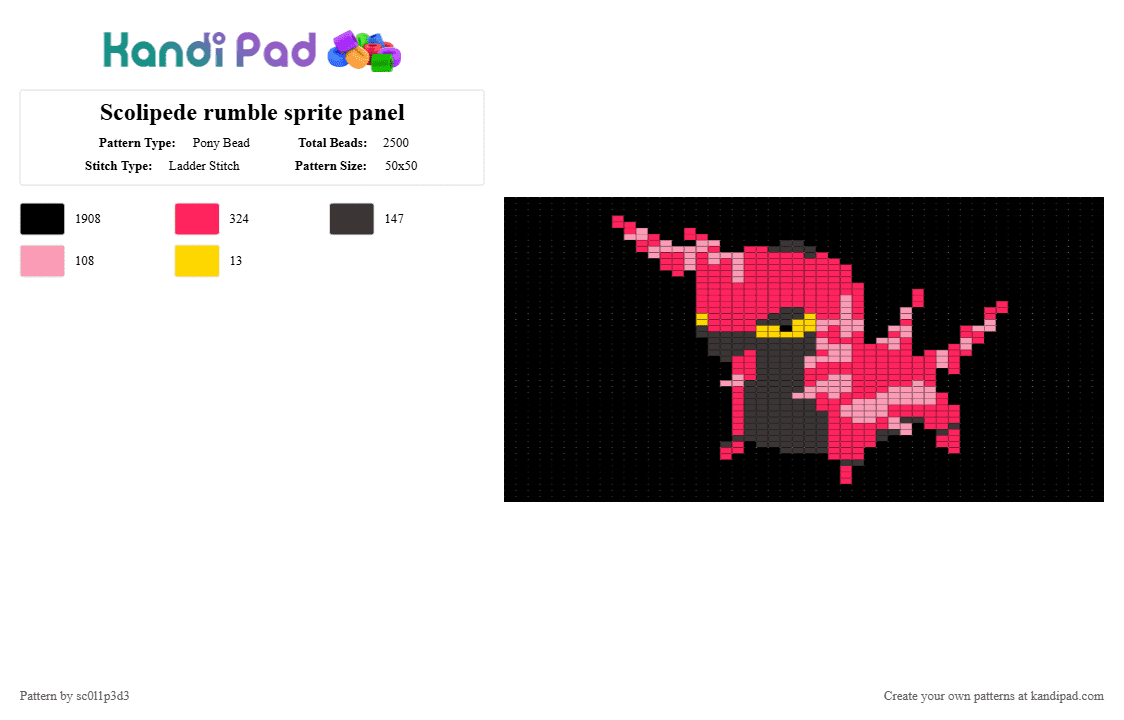 Scolipede rumble sprite panel - Pony Bead Pattern by l1tmvs_c00k13 on Kandi Pad - black,red,scolipede,pokemon,rumble,panel,grey