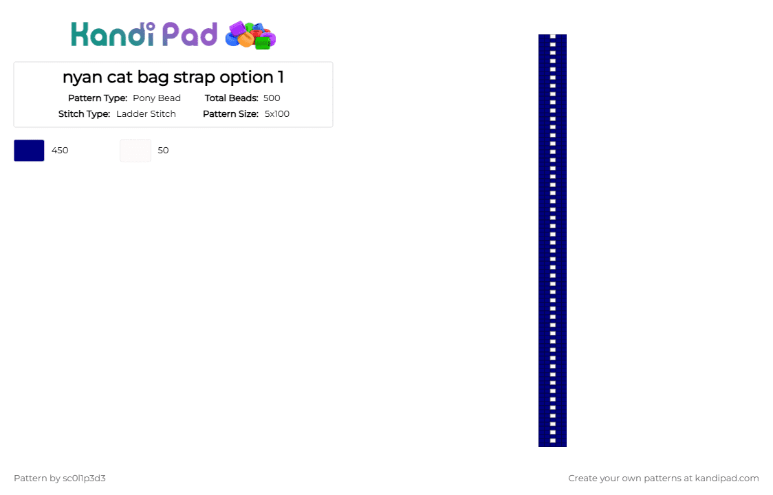 nyan cat bag strap option 1 - Pony Bead Pattern by l1tmvs_c00k13 on Kandi Pad - purple,nyan cat,nyan,cat,bag
