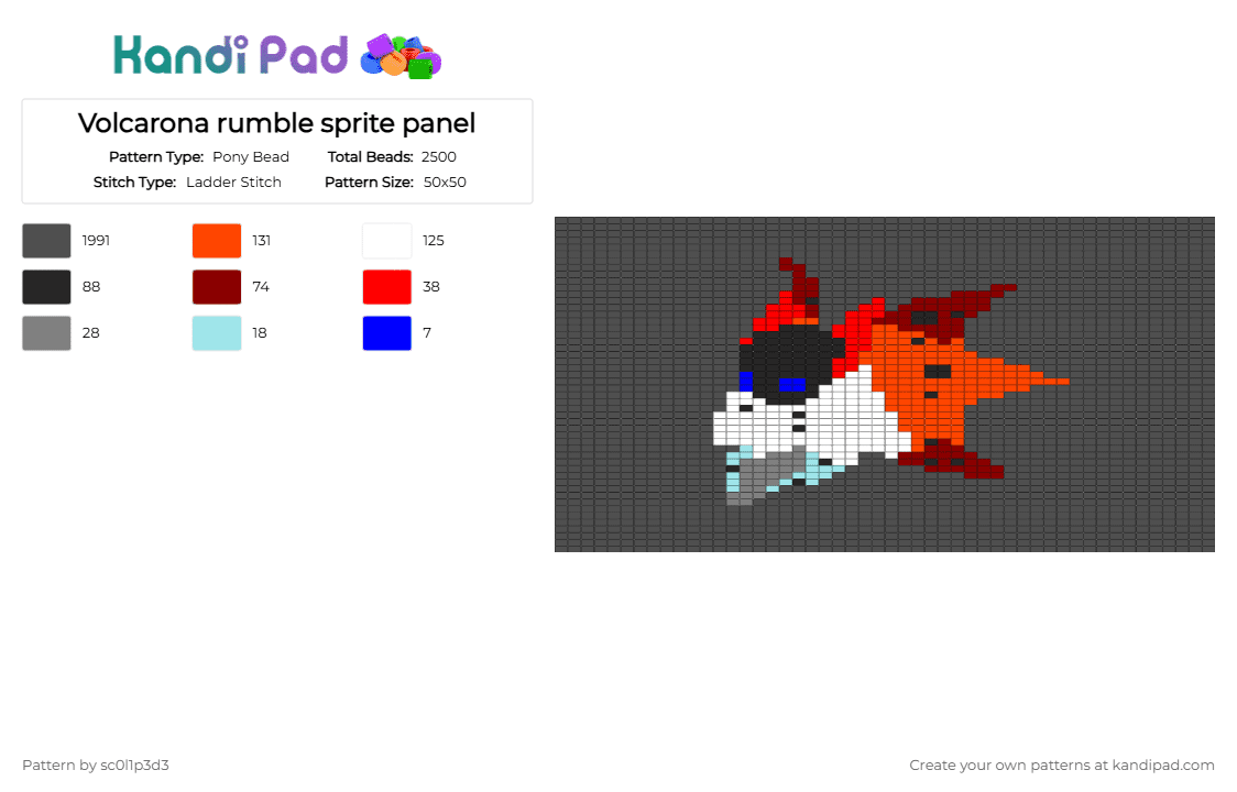 Volcarona rumble sprite panel - Pony Bead Pattern by l1tmvs_c00k13 on Kandi Pad - gray,red,white,black,blue eyes,moth,volcarona,pokemon,rumble