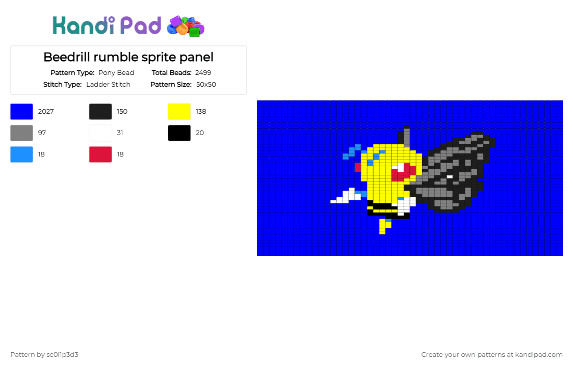 Beedrill rumble sprite panel - Pony Bead Pattern by l1tmvs_c00k13 on Kandi Pad - purple,yellow,blue,pokemon,black,grey,white,rumble