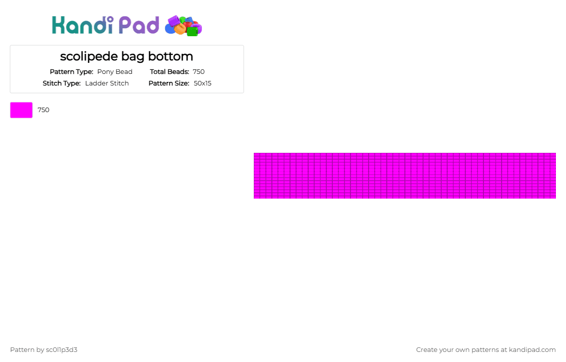 scolipede bag bottom - Pony Bead Pattern by l1tmvs_c00k13 on Kandi Pad - pink