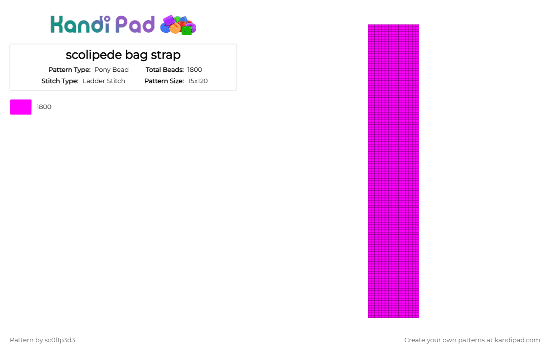 scolipede bag strap - Pony Bead Pattern by l1tmvs_c00k13 on Kandi Pad - 