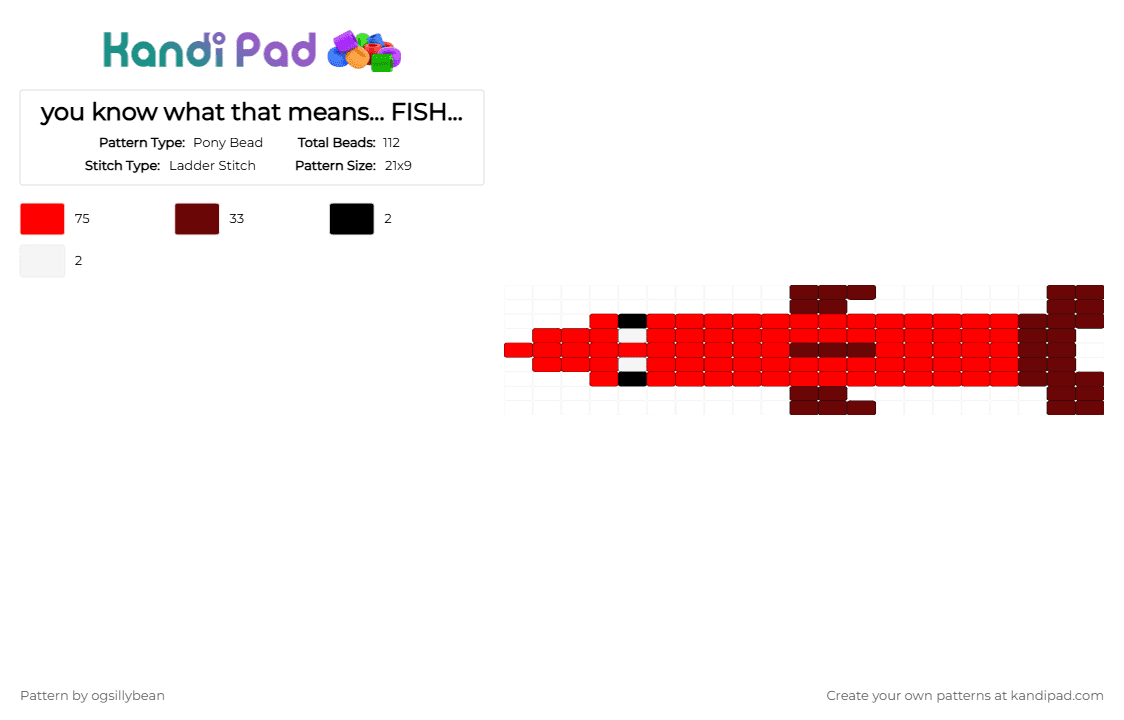 you know what that means... FISH! but red - Pony Bead Pattern by l1tmvs_c00k13 on Kandi Pad - red,brown,fish