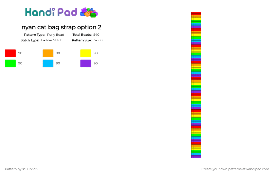 nyan cat bag strap option 2 - Pony Bead Pattern by l1tmvs_c00k13 on Kandi Pad - orange,green,purple,colorful,nyan cat,nyan,cat,bag