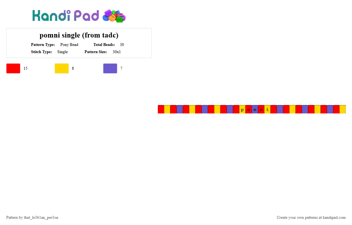 pomni single (from tadc) - Pony Bead Pattern by star_the_kandi_k1d on Kandi Pad - red