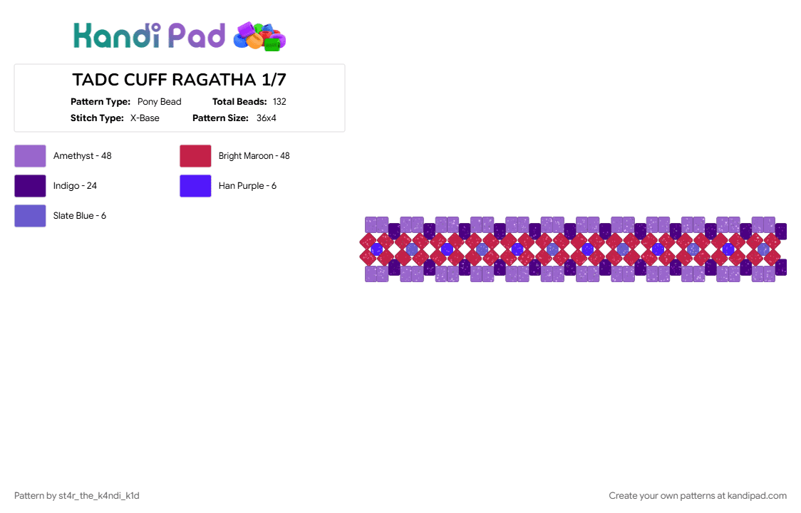 TADC CUFF RAGATHA 1/7 - Pony Bead Pattern by angel_the_k4ndi_k1d on Kandi Pad - purple, ragatha, red, tadc, the amazing digital circus