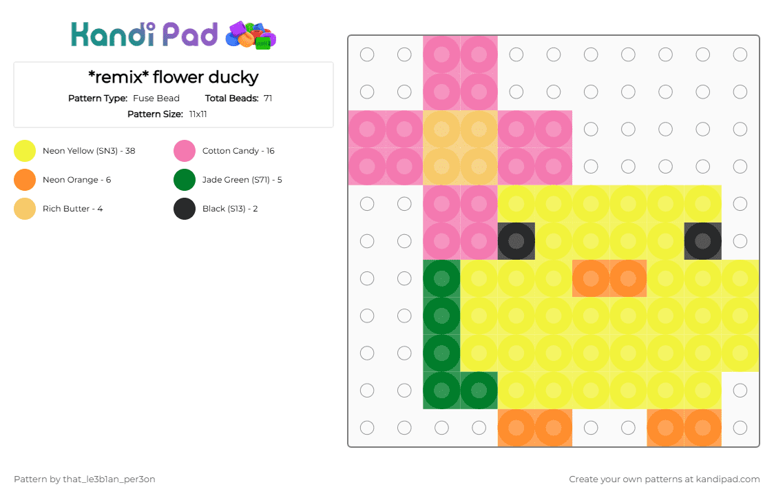 *remix* flower ducky - Fuse Bead Pattern by star_the_kandi_k1d on Kandi Pad - yellow