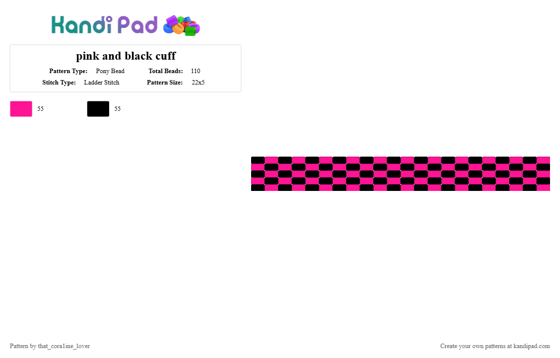pink and black cuff - Pony Bead Pattern by sybe11a_the_kandi_pers0n on Kandi Pad - pink,black
