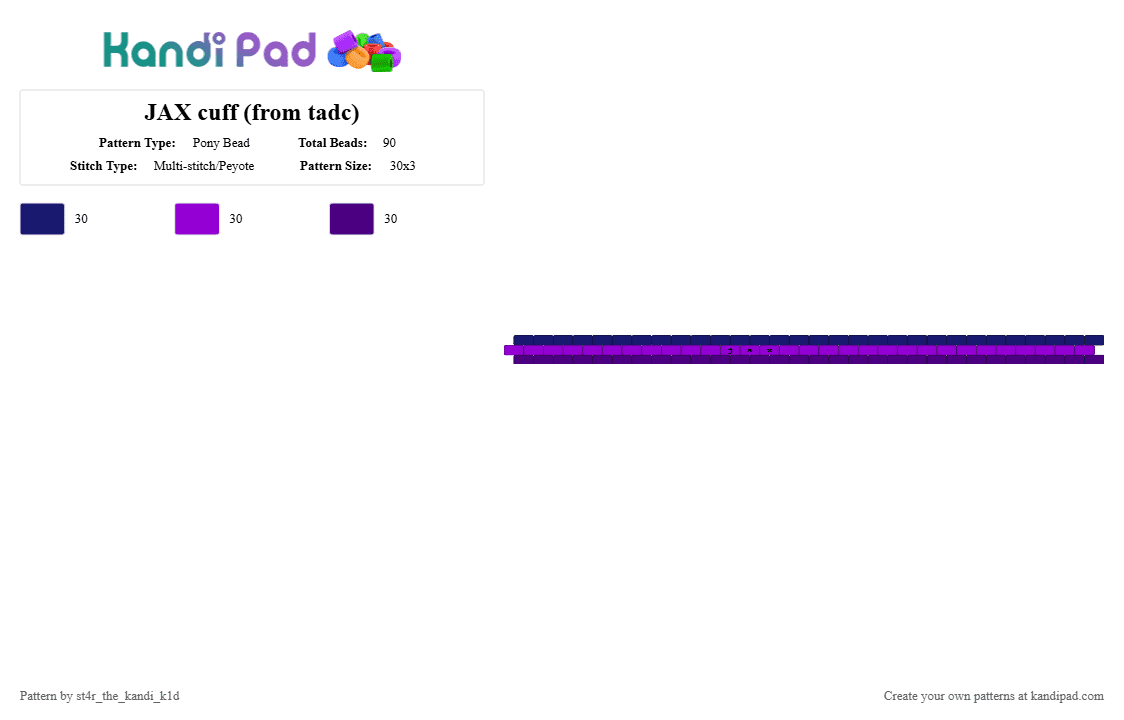 JAX cuff (from tadc) - Pony Bead Pattern by st4r_the_k4ndi_k1d on Kandi Pad - purple