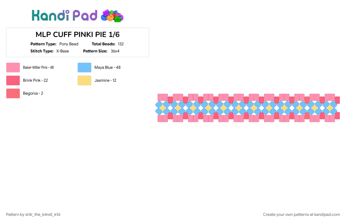 MLP CUFF PINKI PIE 1/6 - Pony Bead Pattern by angel_the_k4ndi_k1d on Kandi Pad - character, light blue, my little pony, pink, pinkie pie