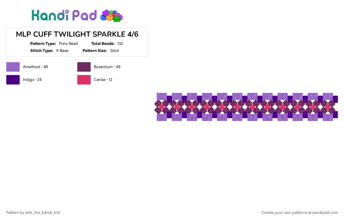 MLP CUFF TWILIGHT SPARKLE 4/6 - Pony Bead Pattern by angle_the_k4ndi_k1d on Kandi Pad - character, my little pony, pink, purple, sparkles, twilight sparkle