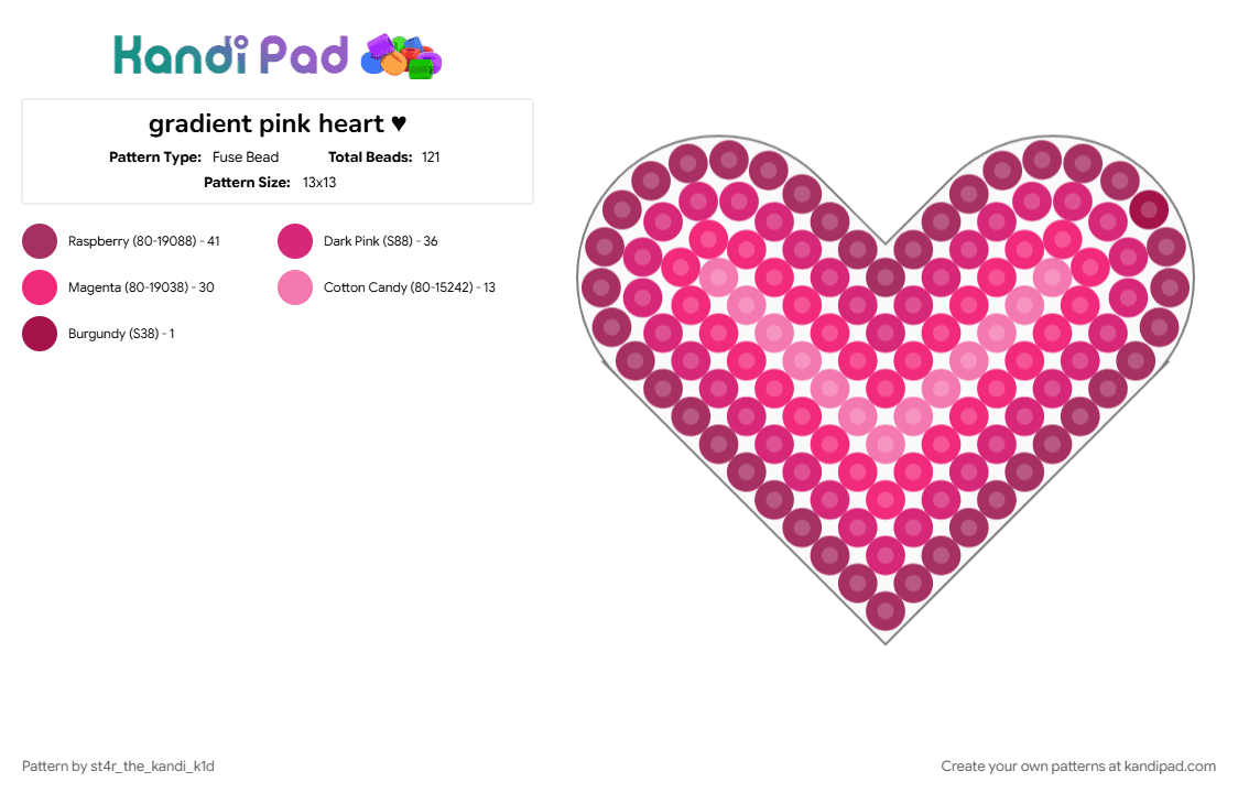 gradient pink heart ♥ - Fuse Bead Pattern by st4r_the_k4ndi_k1d on Kandi Pad - cotdgradient, gradient, heart, love, pink