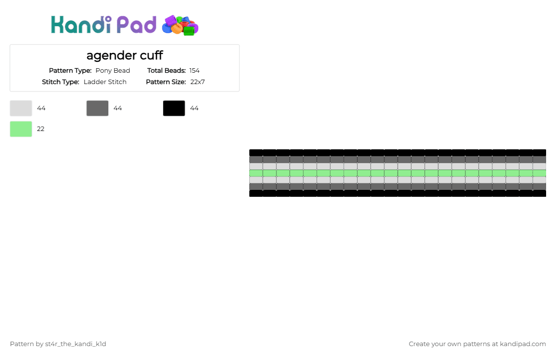 agender cuff - Pony Bead Pattern by st4r_the_kandi_k1d on Kandi Pad - teal,gray,agender,pride,lgbt