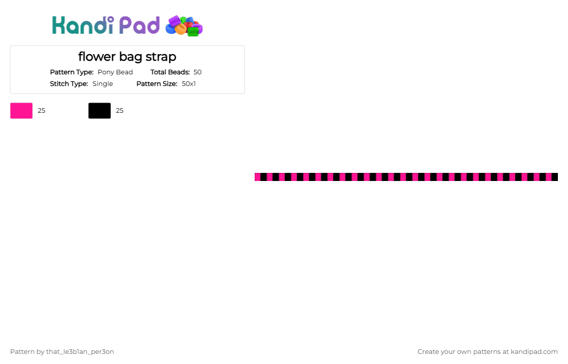 flower bag strap - Pony Bead Pattern by st4r_the_k4ndi_k1d on Kandi Pad - black, pink