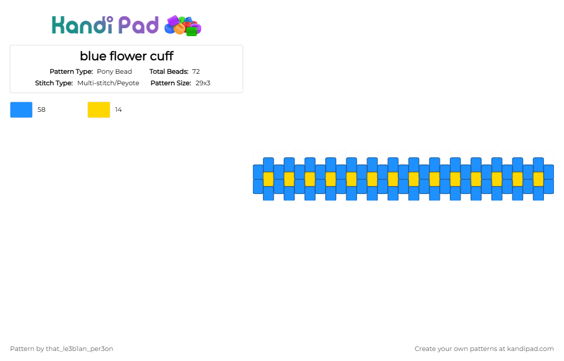 blue flower cuff - Pony Bead Pattern by st4r_the_kandi_k1d on Kandi Pad - light blue